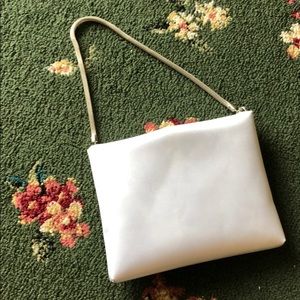 White Satin Purse with Metal Chain Strap